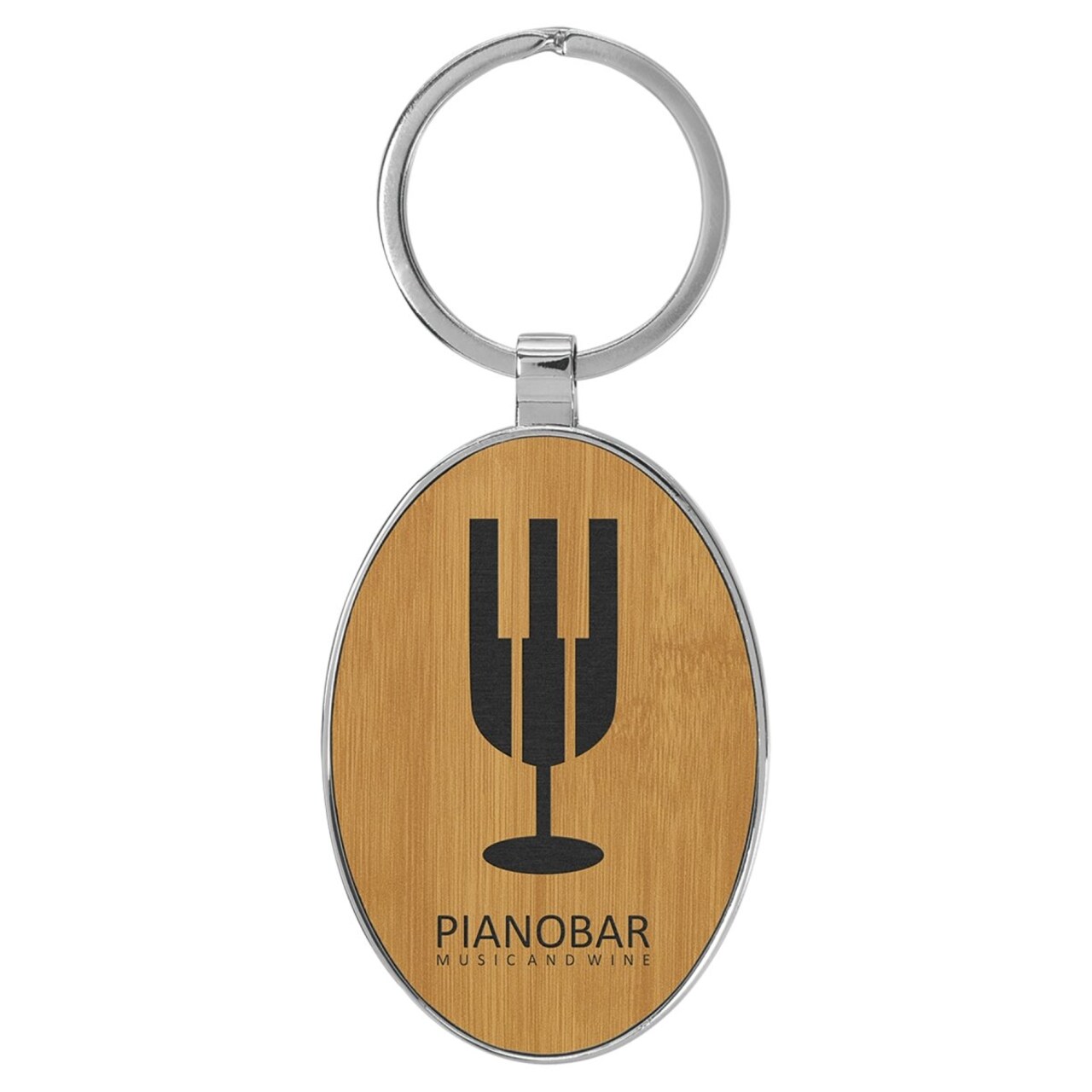 Laserable Leatherette/Metal Bamboo Keychain Oval, 3" x 1.75"